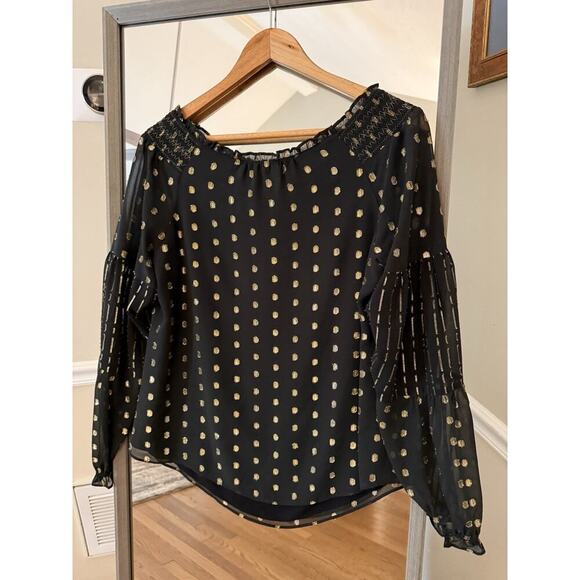 White House Black Market Blouse Womens Small Black Chiffon - Picture 5 of 7